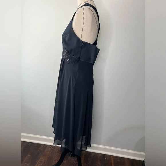 Donna Morgan Black Formal Evening Midi Dress sz 10 Sequins Embroidered Chiffon - Picture 6 of 8
